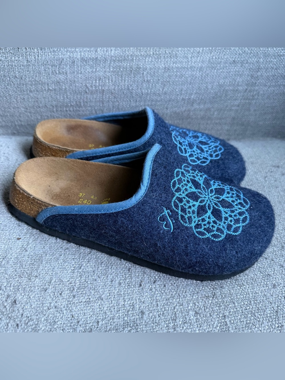 PAPILLIO by Birkenstock Blue Wool Embroidered Clogs Mules Open Heel Helsinki 6